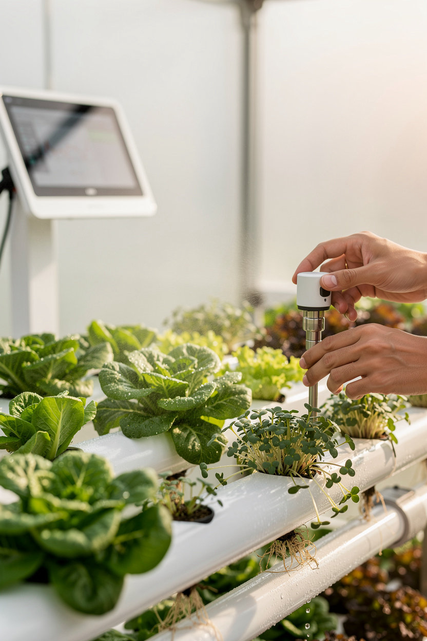 VEGCO | Digital Harvest hydroponic farming system with PRIVA automation controlling nutrients, pH, temperature, and light for precise produce growth