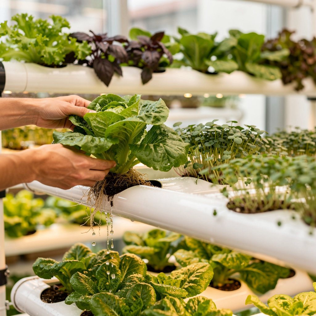 VEGCO | Digital Harvest hydroponic farming system with fresh leafy greens and vegetables grown in controlled environment